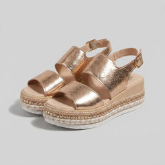 Anna | Dames Open-Teen Metallic Plateausandalen Verstelbare Enkelband
