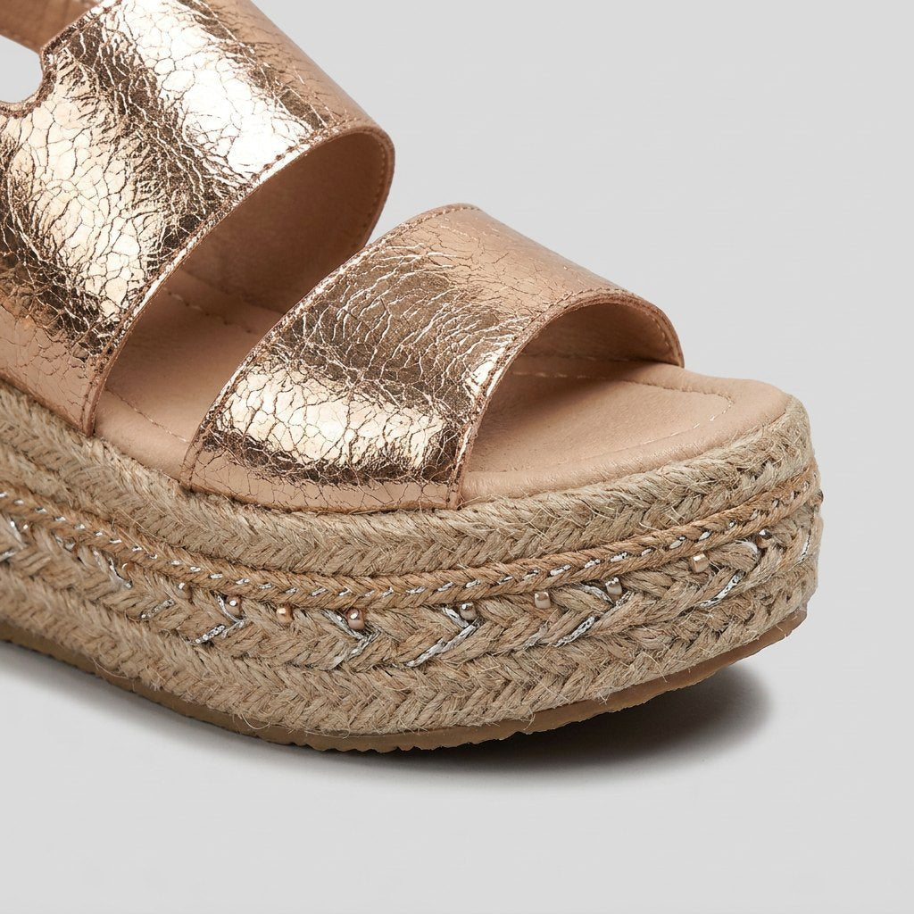 Anna | Dames Open-Teen Metallic Plateausandalen Verstelbare Enkelband