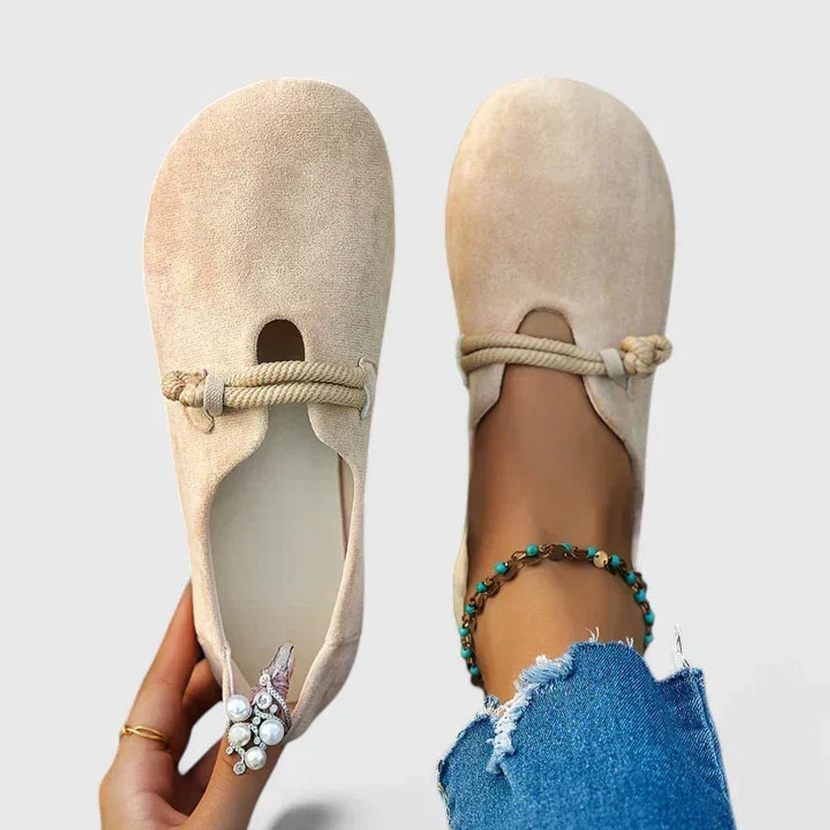Sophie | Dames Orthopedische Instappers Touwdetail Platte Zool