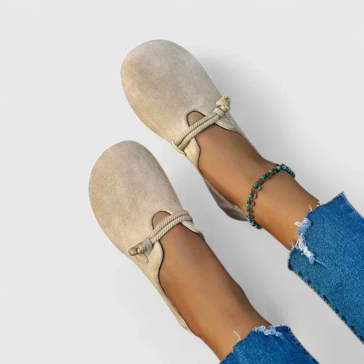Sophie | Dames Orthopedische Instappers Touwdetail Platte Zool