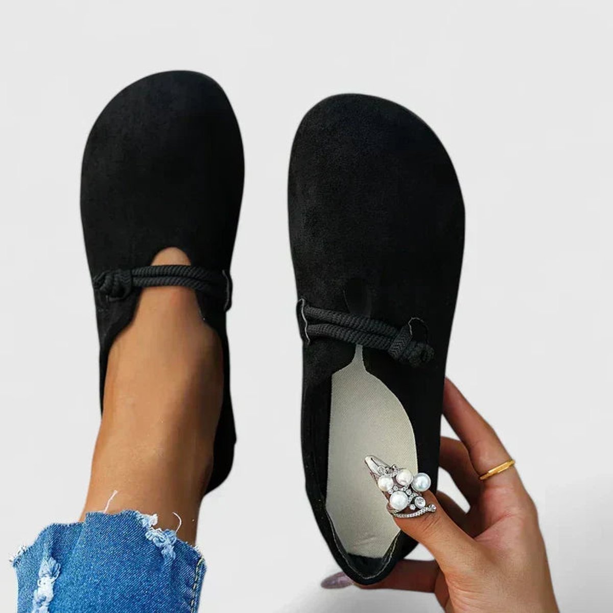 Sophie | Dames Orthopedische Instappers Touwdetail Platte Zool