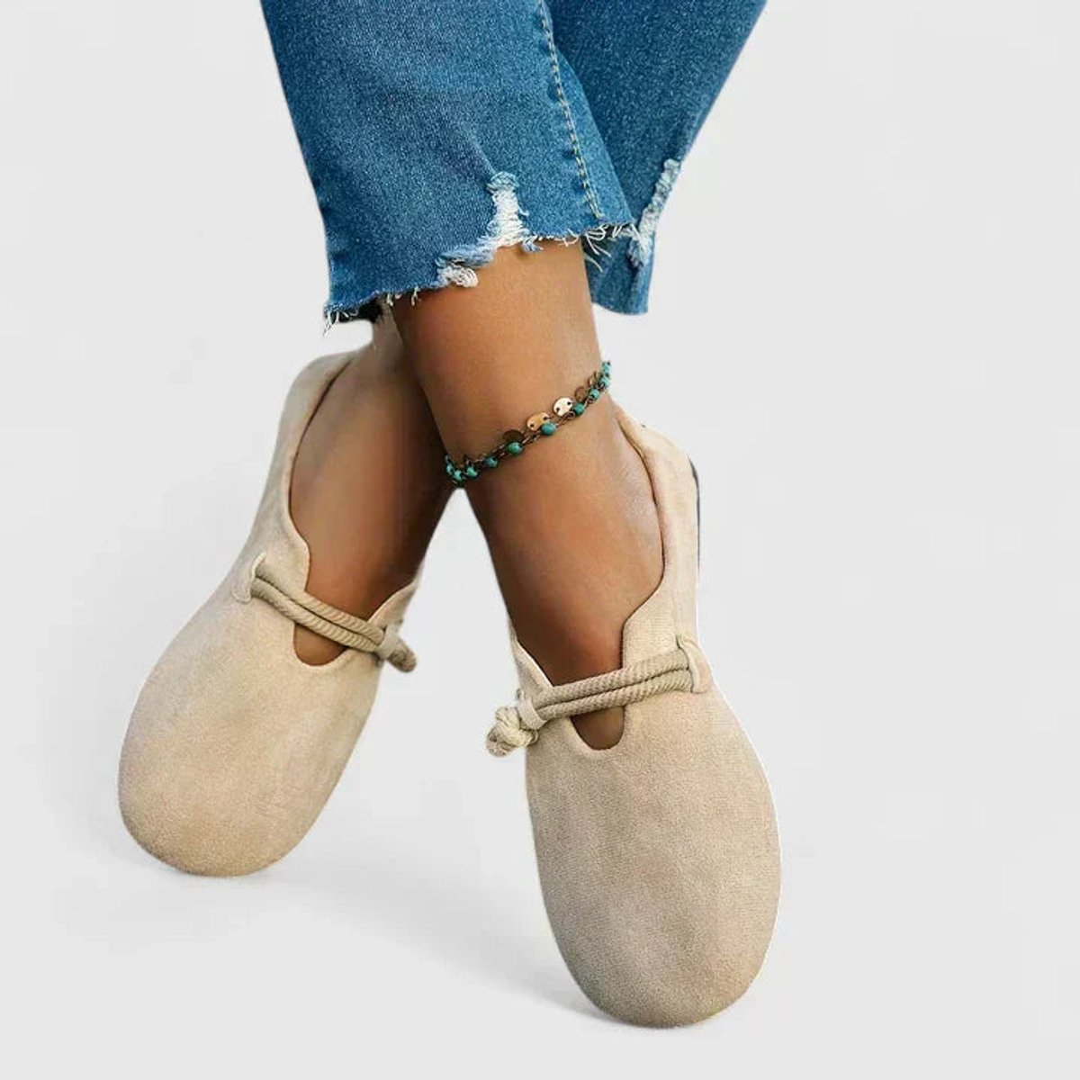 Sophie | Dames Orthopedische Instappers Touwdetail Platte Zool