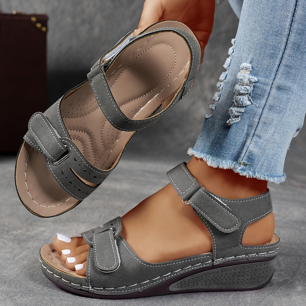 Yara | Dames Orthopedische Klittenband Sleehak Sandalen