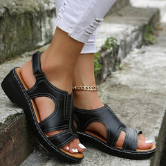 Roos | Dames Orthopedische PU-Leren Sleehak Sandalen Brede Pasvorm
