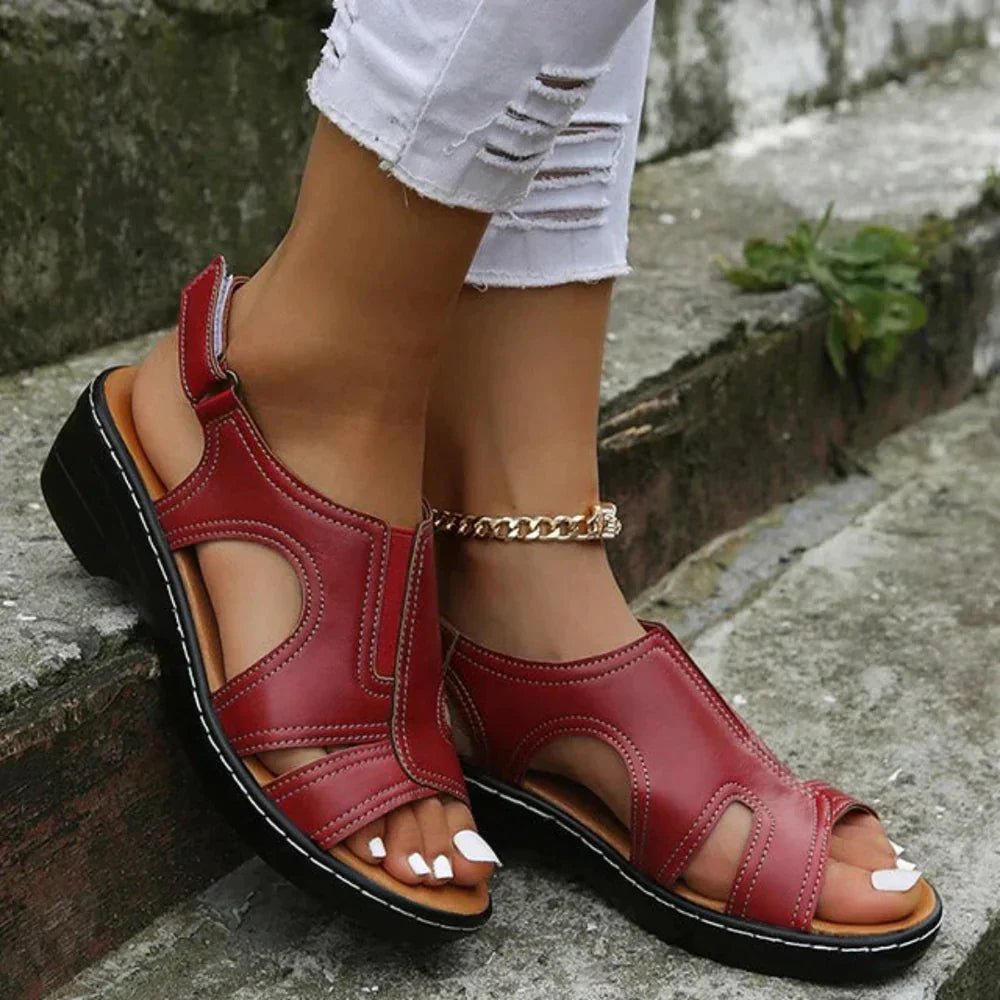 Roos | Dames Orthopedische PU-Leren Sleehak Sandalen Brede Pasvorm