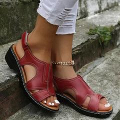 Roos | Dames Orthopedische PU-Leren Sleehak Sandalen Brede Pasvorm