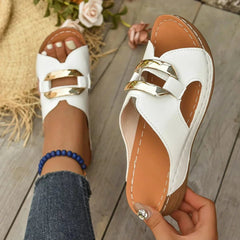 Anna | Dames Orthopedische Sleehak Sandalen met Gouden Gesp