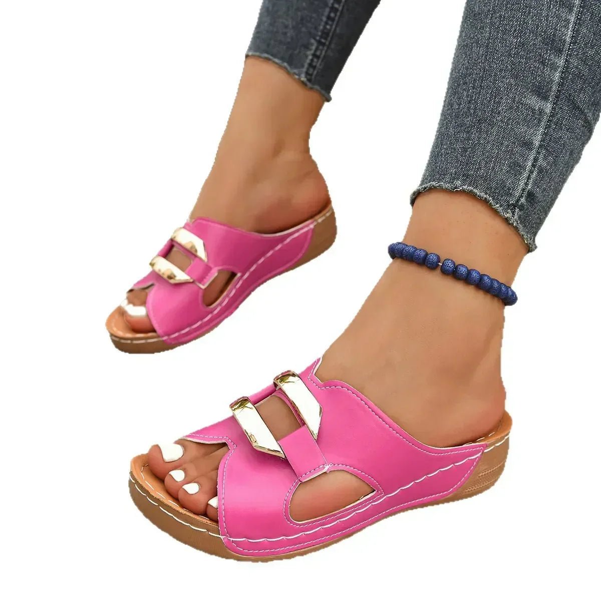 Anna | Dames Orthopedische Sleehak Sandalen met Gouden Gesp