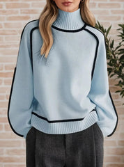 Lisa | Dames Oversized Coltrui Tweekleurige Gebreide Raglan Sweater