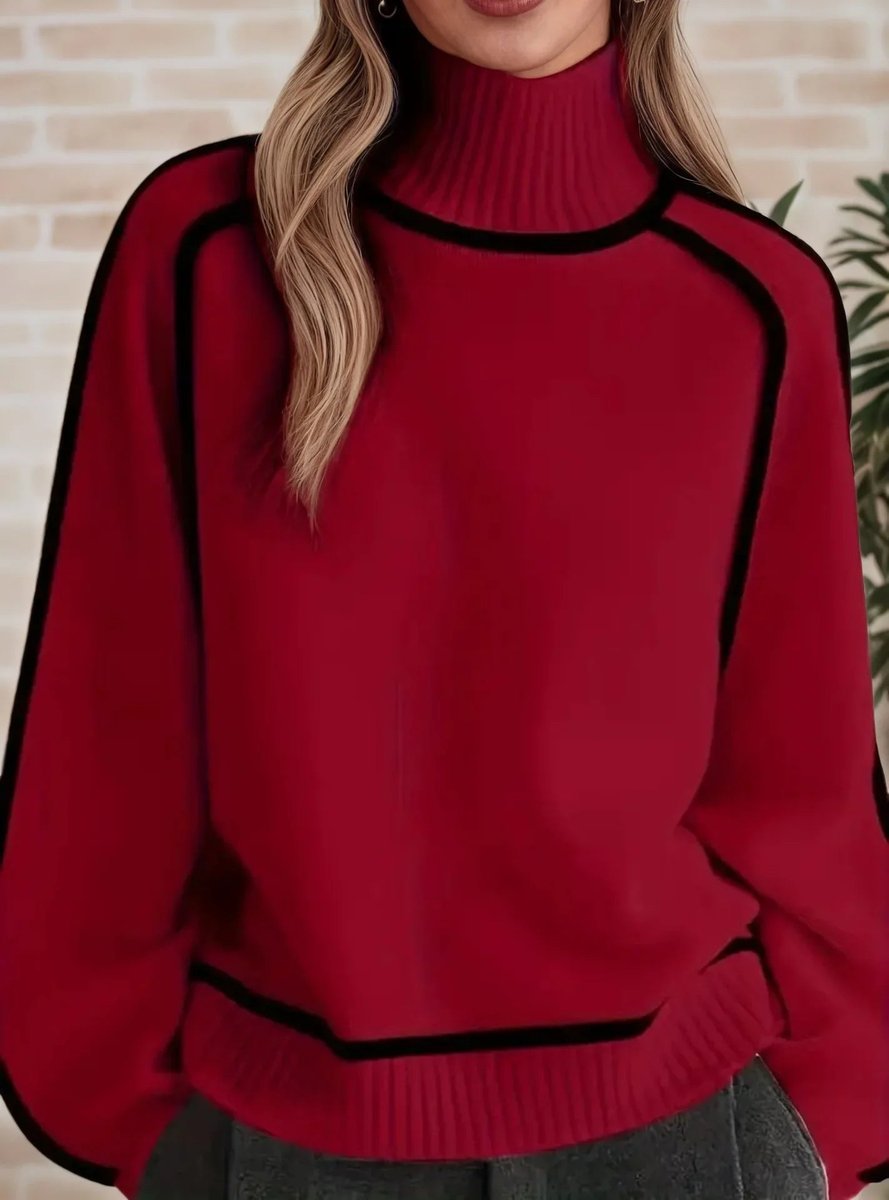 Lisa | Dames Oversized Coltrui Tweekleurige Gebreide Raglan Sweater