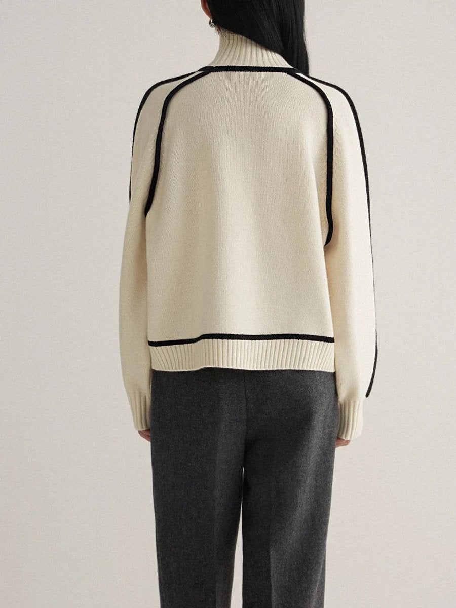 Lisa | Dames Oversized Coltrui Tweekleurige Gebreide Raglan Sweater