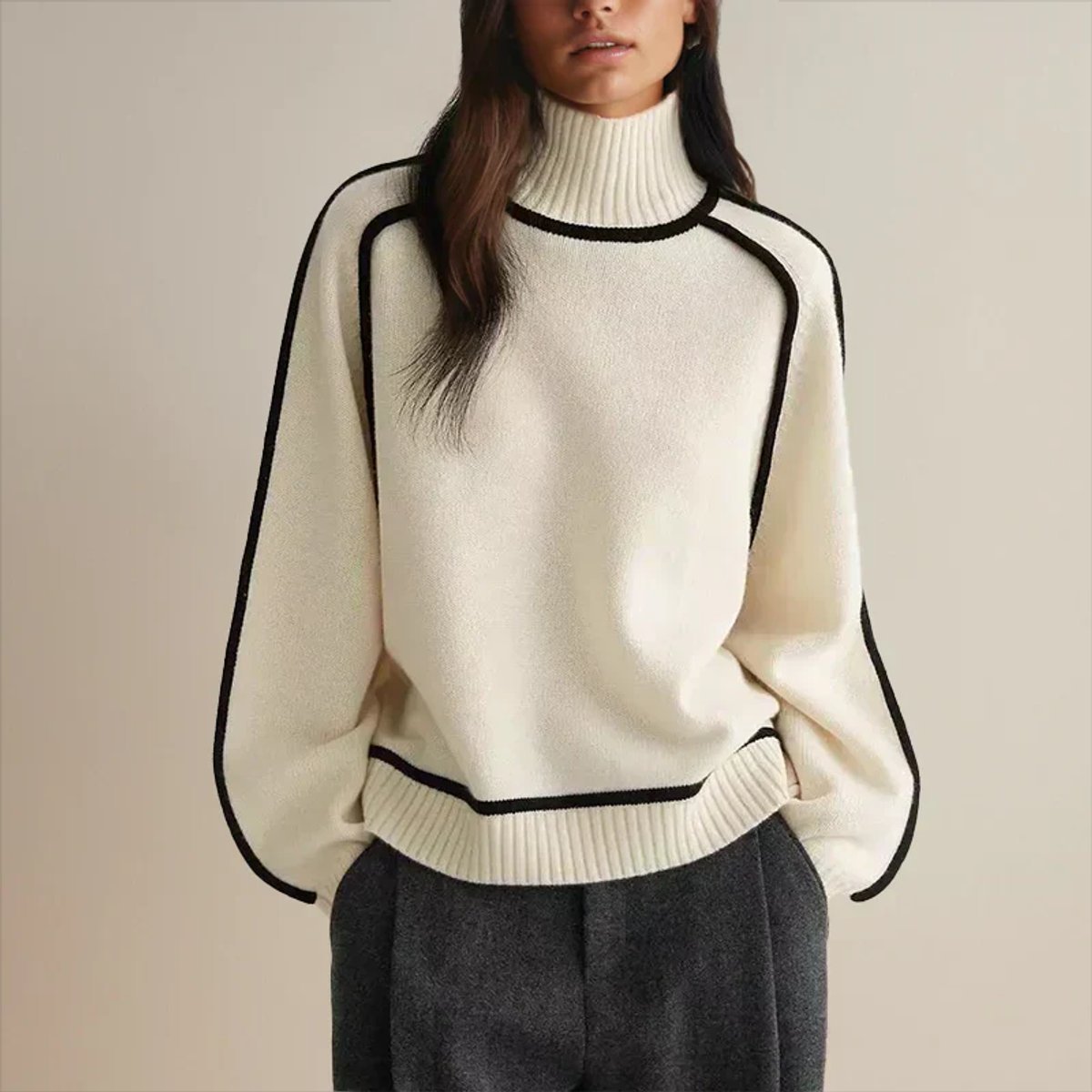 Lisa | Dames Oversized Coltrui Tweekleurige Gebreide Raglan Sweater