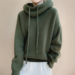 Elin | Dames Oversized Gebreide Hoodie Turtleneck Sweater met Trekkoord