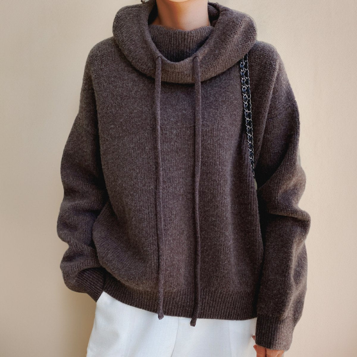 Elin | Dames Oversized Gebreide Hoodie Turtleneck Sweater met Trekkoord