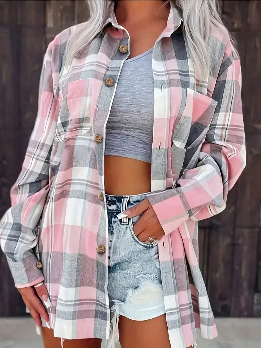 Mila | Dames Oversized Geruit Flanel Cardigan Overhemd Lange Mouw