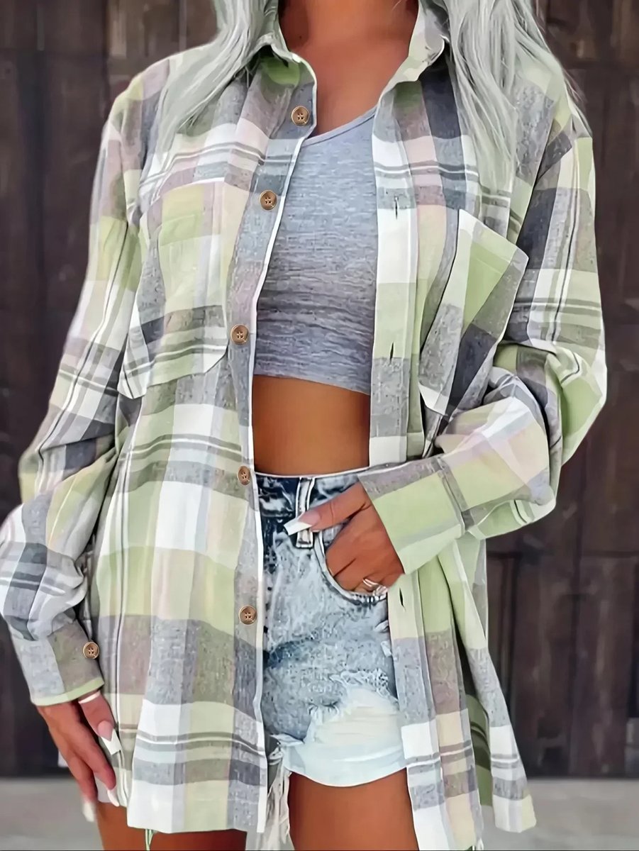 Mila | Dames Oversized Geruit Flanel Cardigan Overhemd Lange Mouw