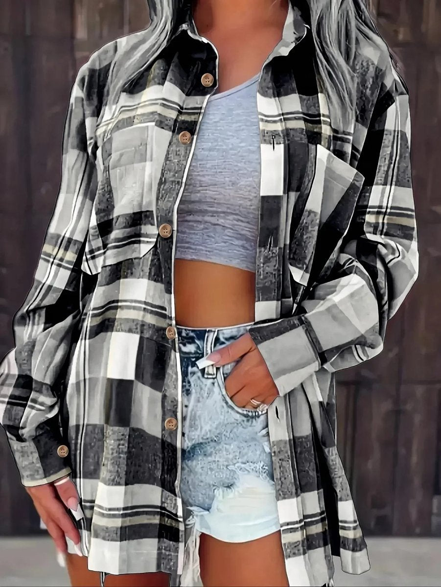 Mila | Dames Oversized Geruit Flanel Cardigan Overhemd Lange Mouw