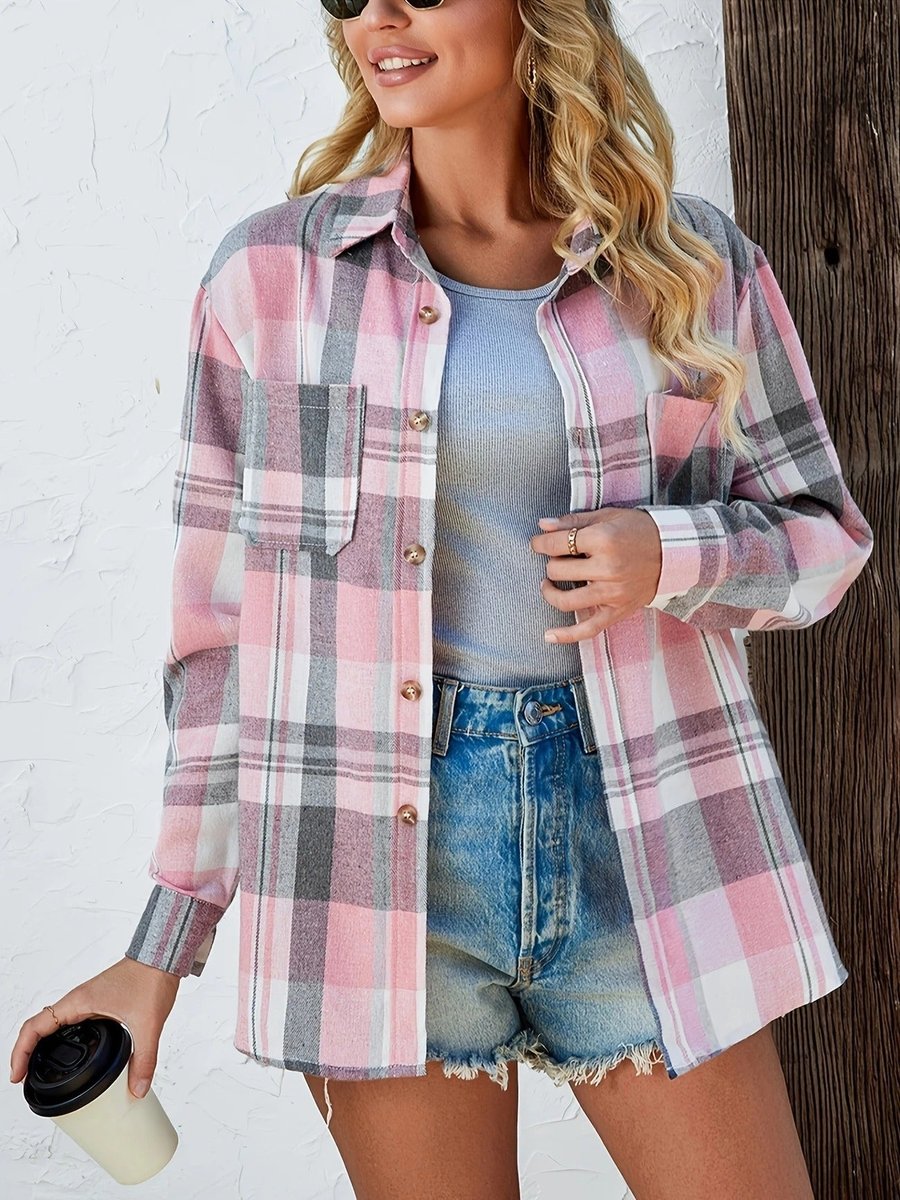 Mila | Dames Oversized Geruit Flanel Cardigan Overhemd Lange Mouw