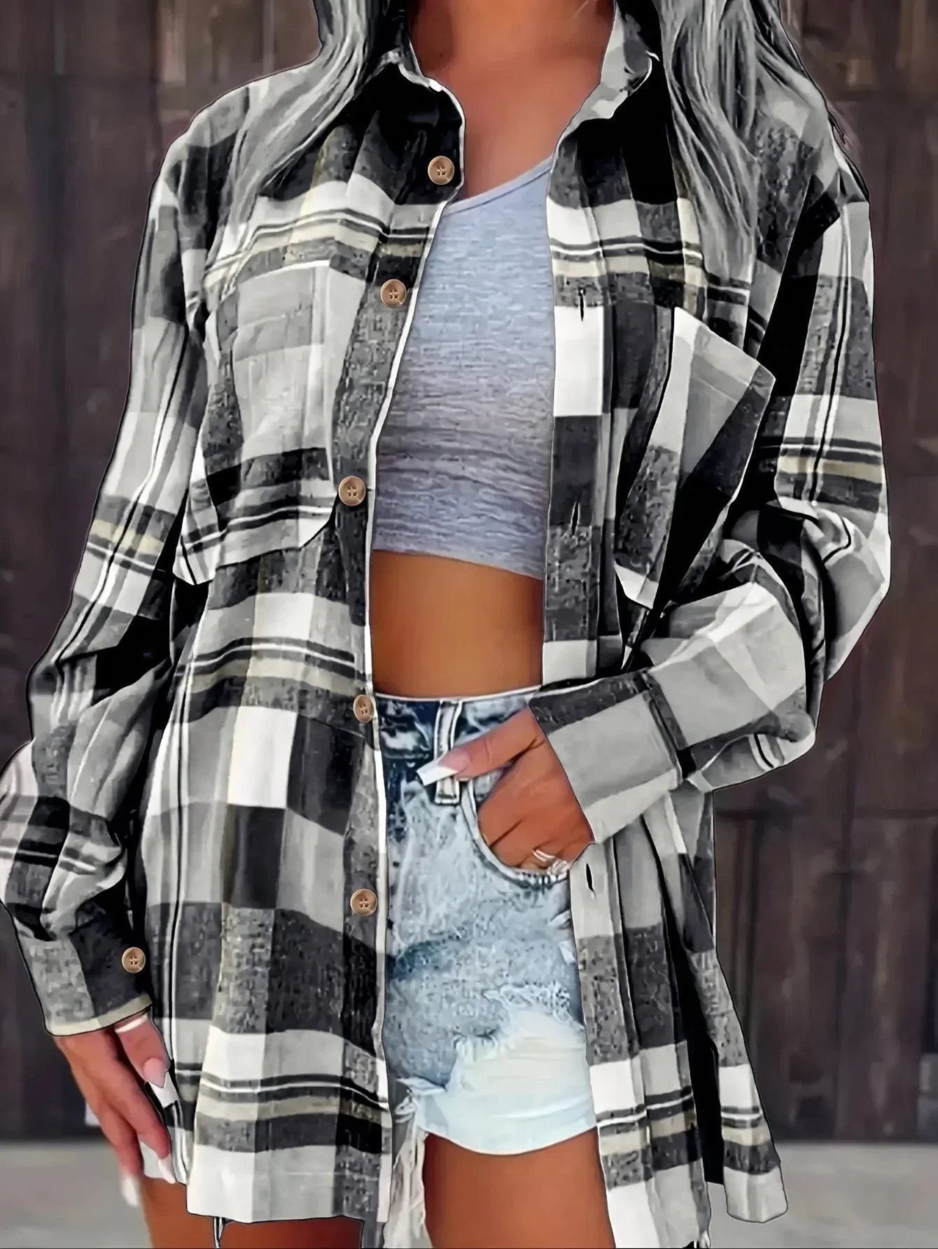 Lotte | Dames Oversized Geruit Flanel Overhemd met Lange Mouwen