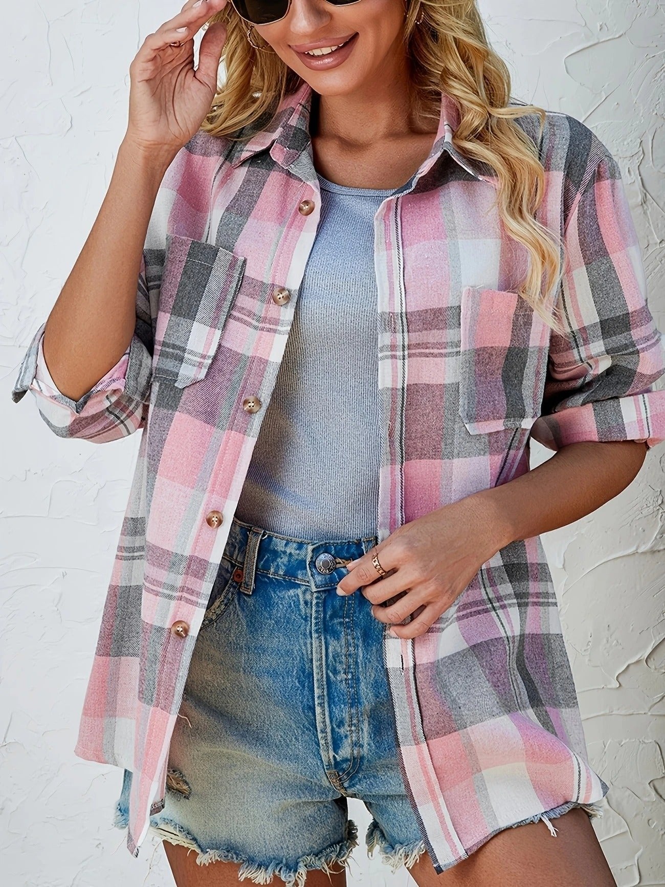 Lotte | Dames Oversized Geruit Flanel Overhemd met Lange Mouwen
