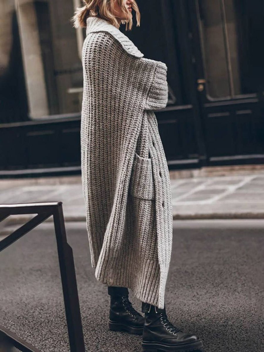 Elin | Dames Oversized Grofgebreide Revers Cardigan Longline