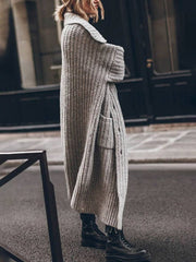 Elin | Dames Oversized Grofgebreide Revers Cardigan Longline