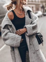Elin | Dames Oversized Grofgebreide Revers Cardigan Longline