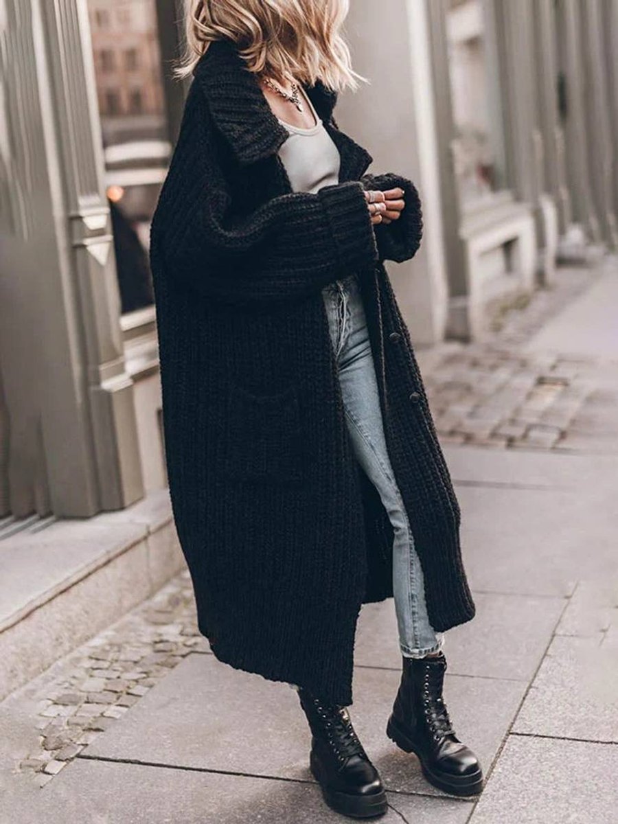 Elin | Dames Oversized Grofgebreide Revers Cardigan Longline