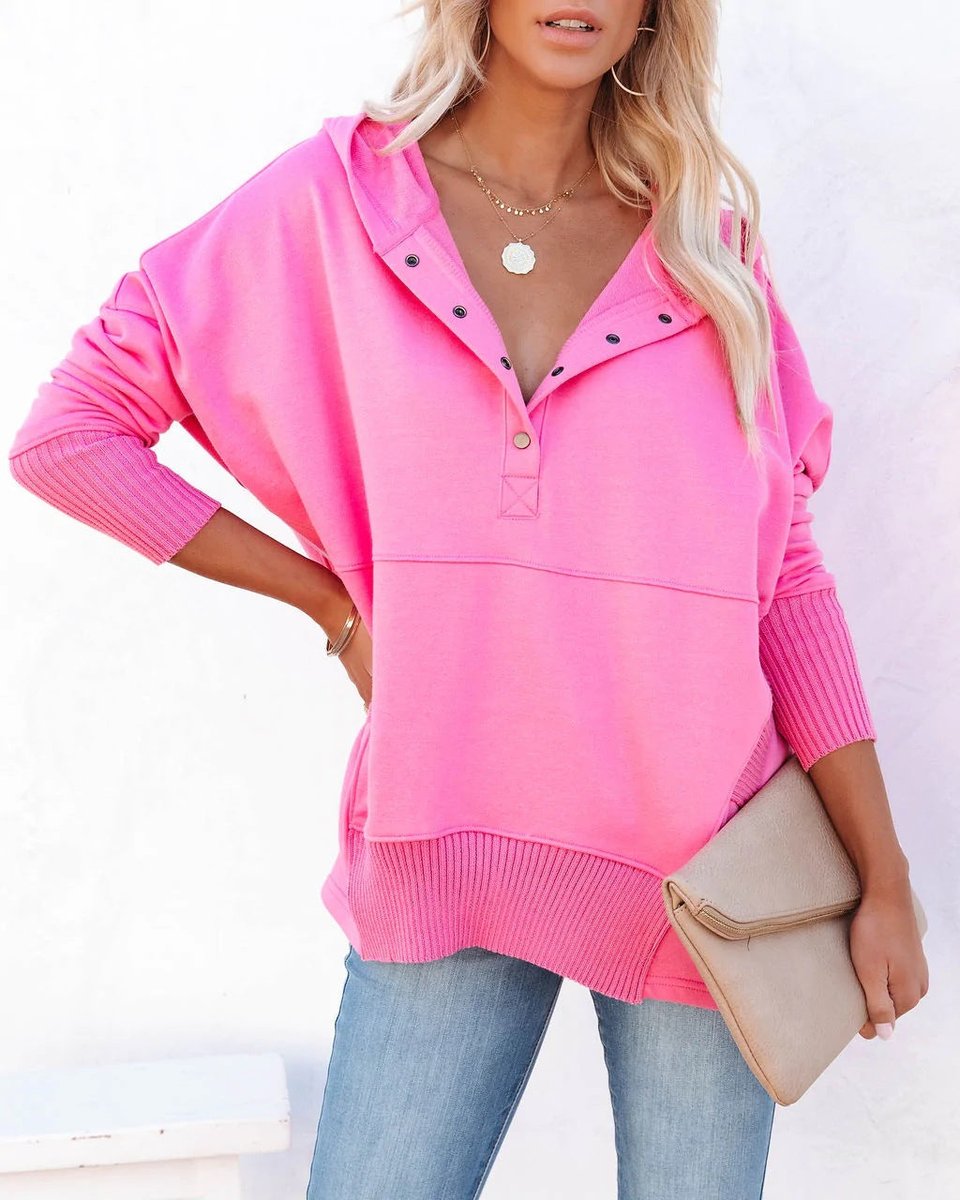 Elin | Dames Oversized Hoodie Tuniek Lange Mouwen Knoopsluiting