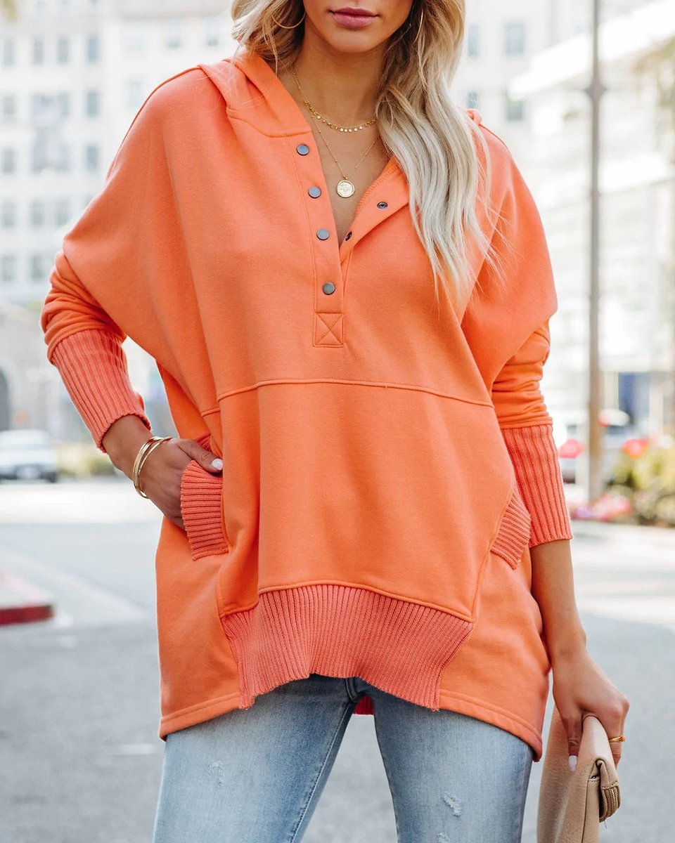 Elin | Dames Oversized Hoodie Tuniek Lange Mouwen Knoopsluiting