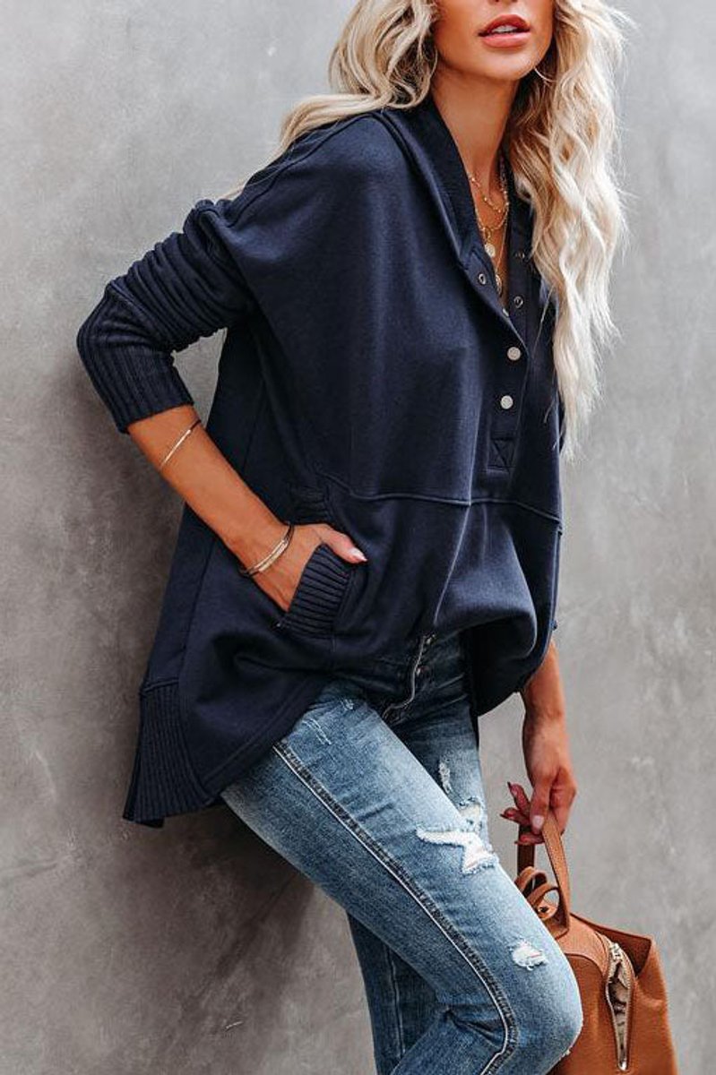 Elin | Dames Oversized Hoodie Tuniek Lange Mouwen Knoopsluiting