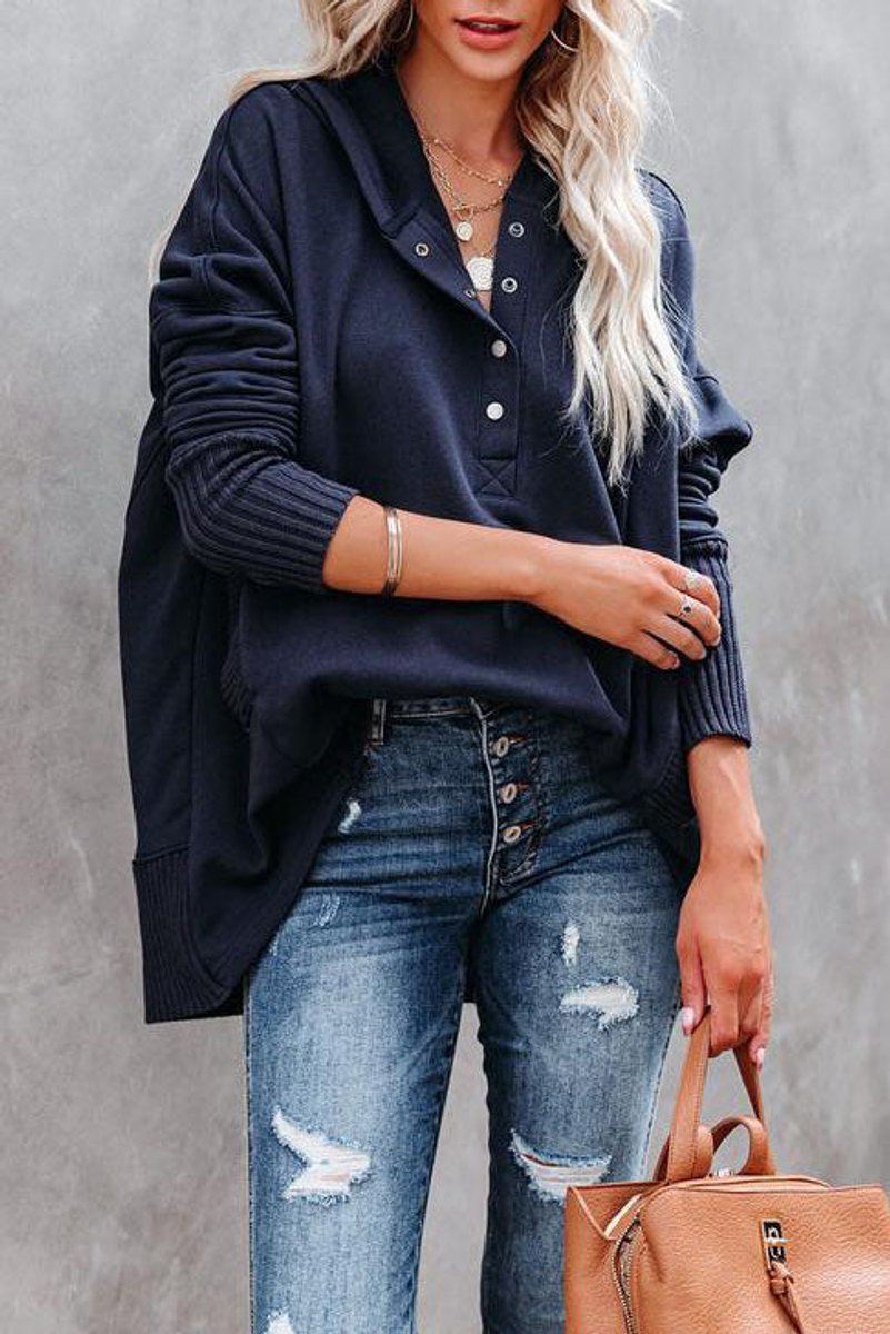 Elin | Dames Oversized Hoodie Tuniek Lange Mouwen Knoopsluiting