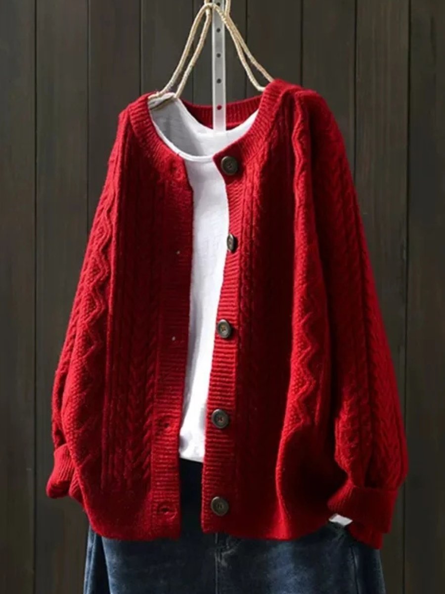 Mila | Dames Oversized Kabelgebreide Cardigan Knoop