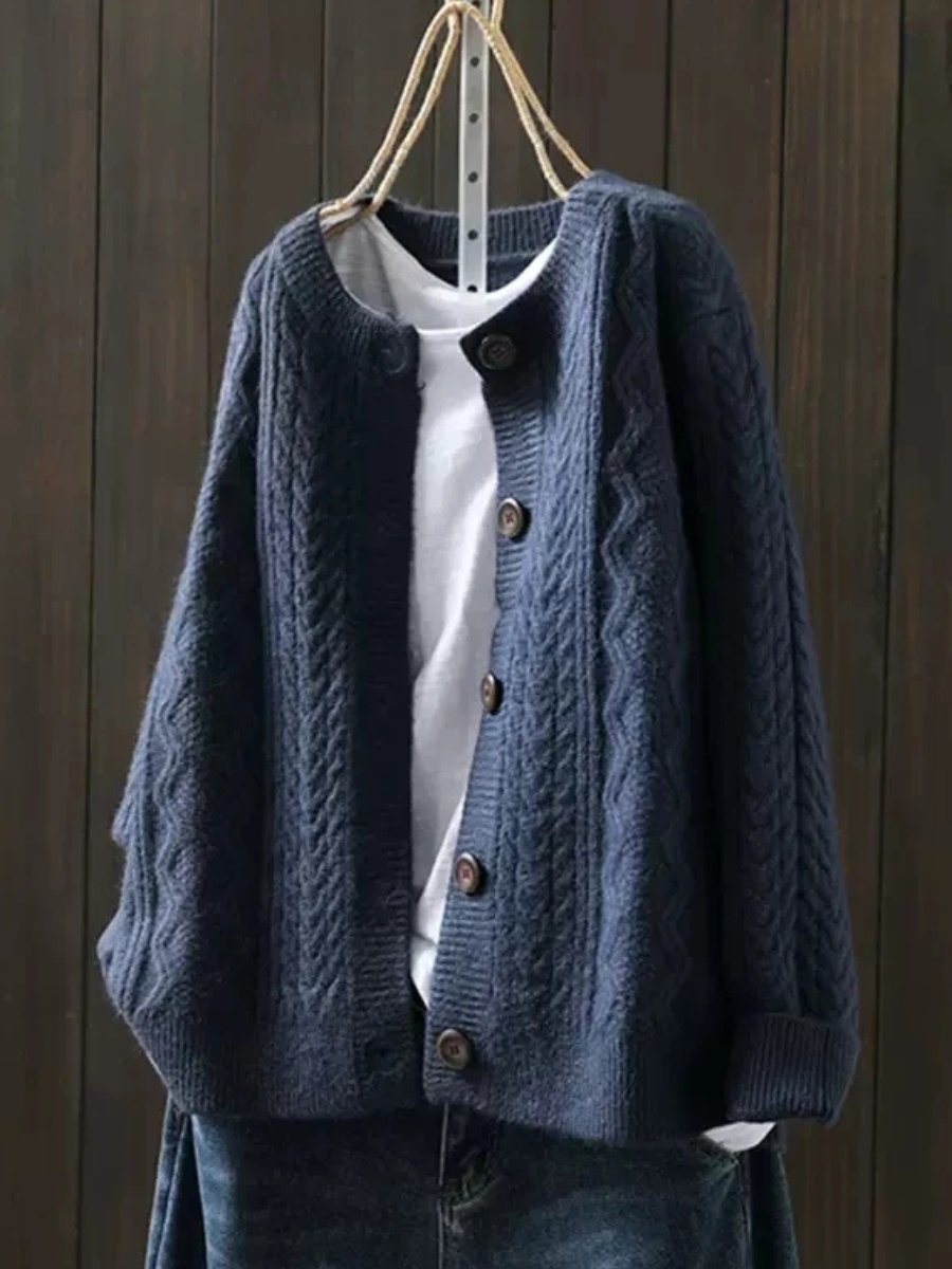 Mila | Dames Oversized Kabelgebreide Cardigan Knoop