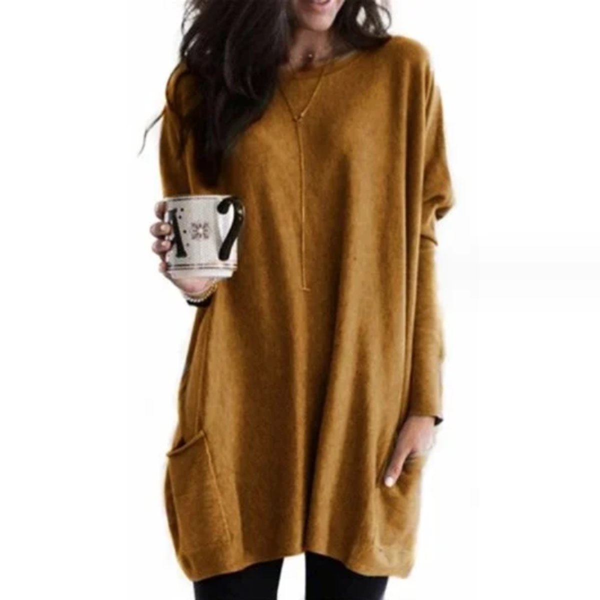 Eva | Dames Oversized Langarm Tunic met Zakken Ronde Hals