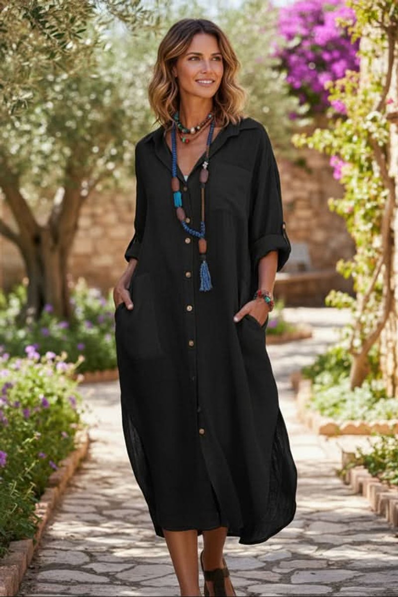 Yara | Dames Oversized Linnen Avondjurk Casual Midi