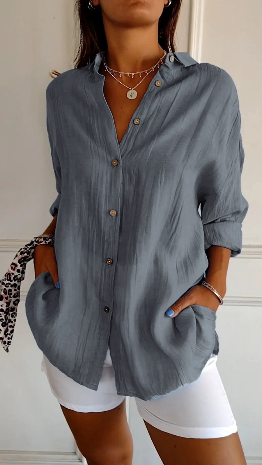 Eva | Dames Oversized Linnen Button-Down Blouse