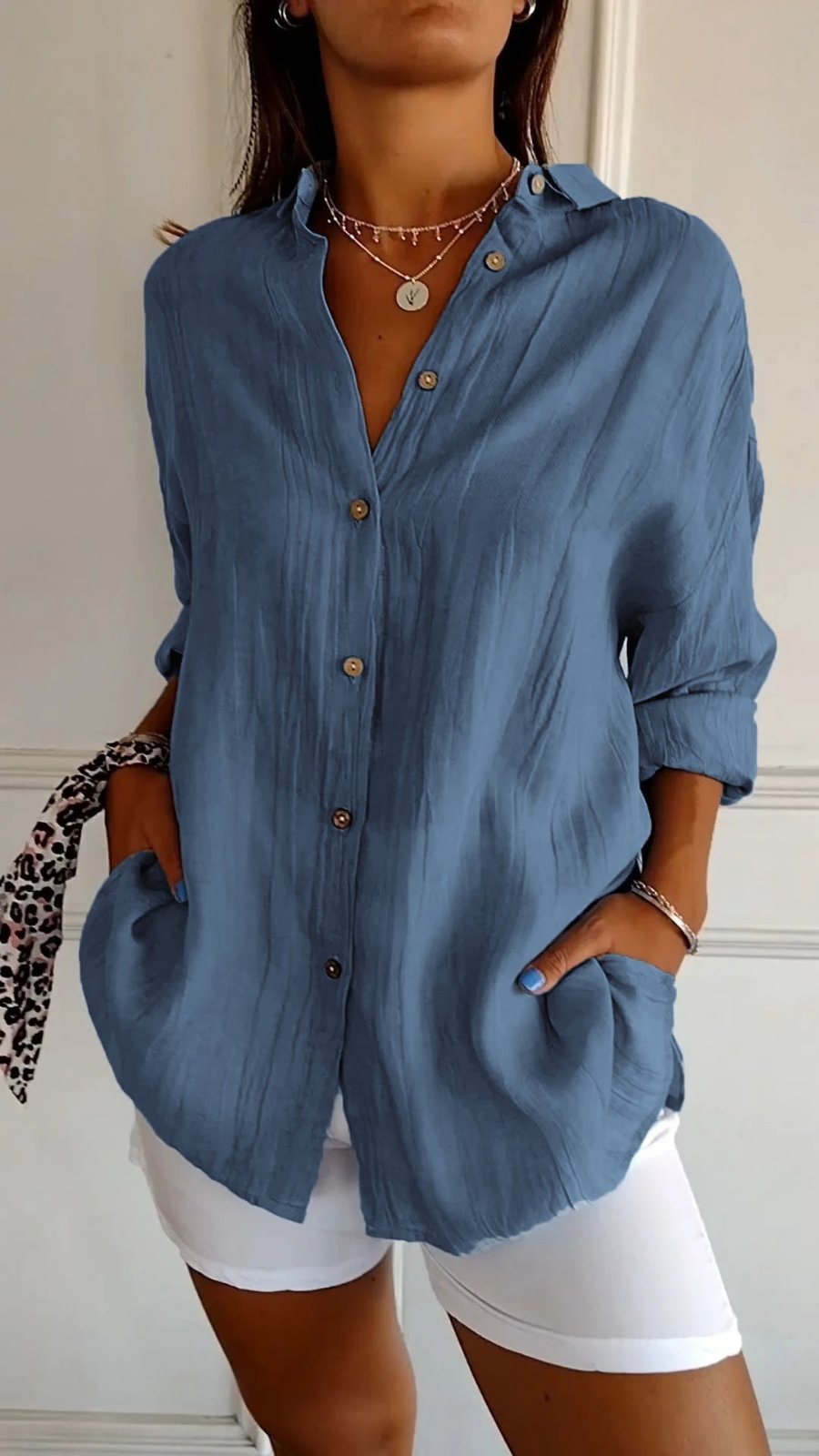 Eva | Dames Oversized Linnen Button-Down Blouse