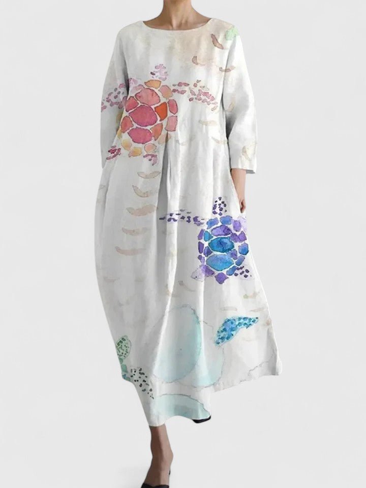 Sara | Dames Oversized Midi-jurk met Zeeschildpaddenprint