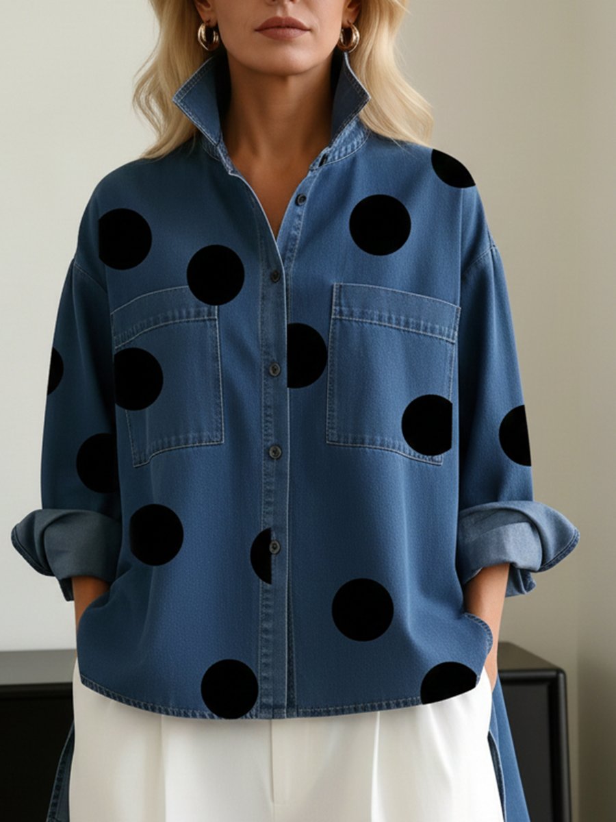 Eva | Dames Oversized Polka Dot Lange Mouwen Blouse