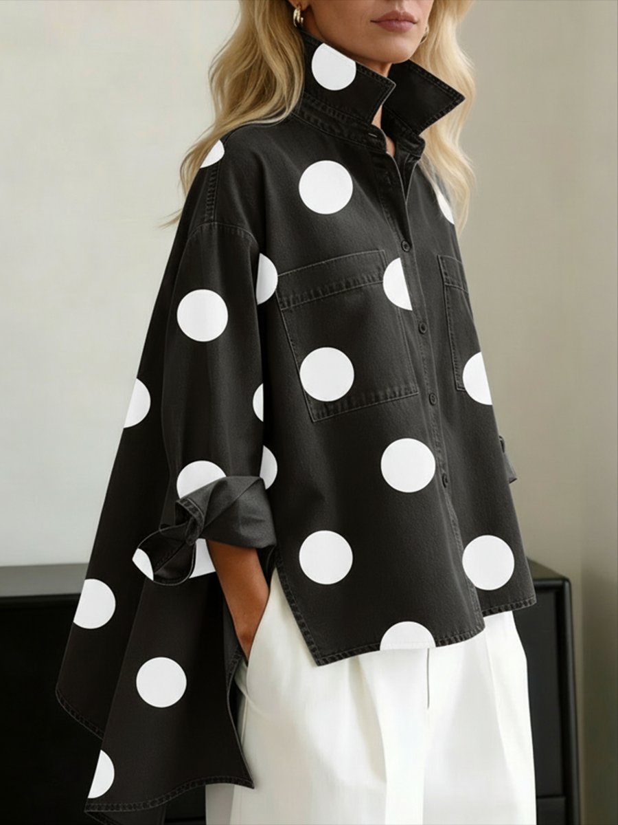 Eva | Dames Oversized Polka Dot Lange Mouwen Blouse