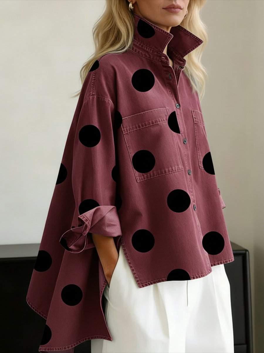 Eva | Dames Oversized Polka Dot Lange Mouwen Blouse