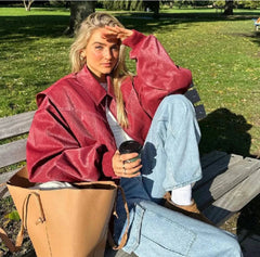 Sanne | Dames Oversized Quilted Jacket Women Bomberjack Rood
