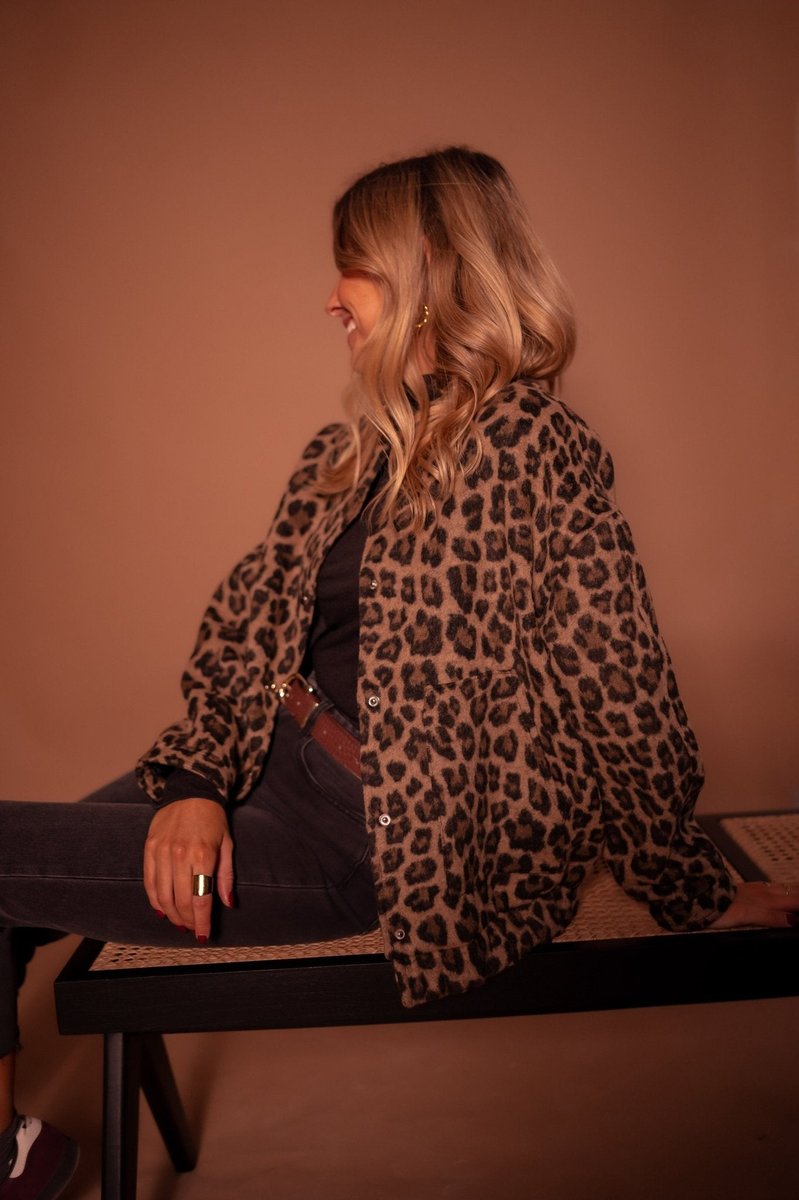 Sophie | Dames Oversized Quilted Jacket Women Luipaardprint Drukknoop