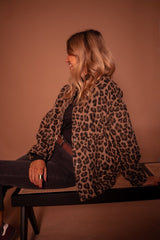 Sophie | Dames Oversized Quilted Jacket Women Luipaardprint Drukknoop