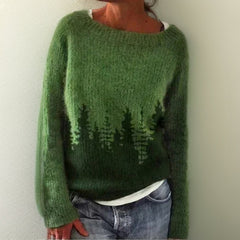 Sara | Dames Oversized Ronde Hals Knit Sweater Dennenboom Print