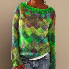 Sanne | Dames Oversized Ruitpatroon Knit Sweater met Ronde Hals