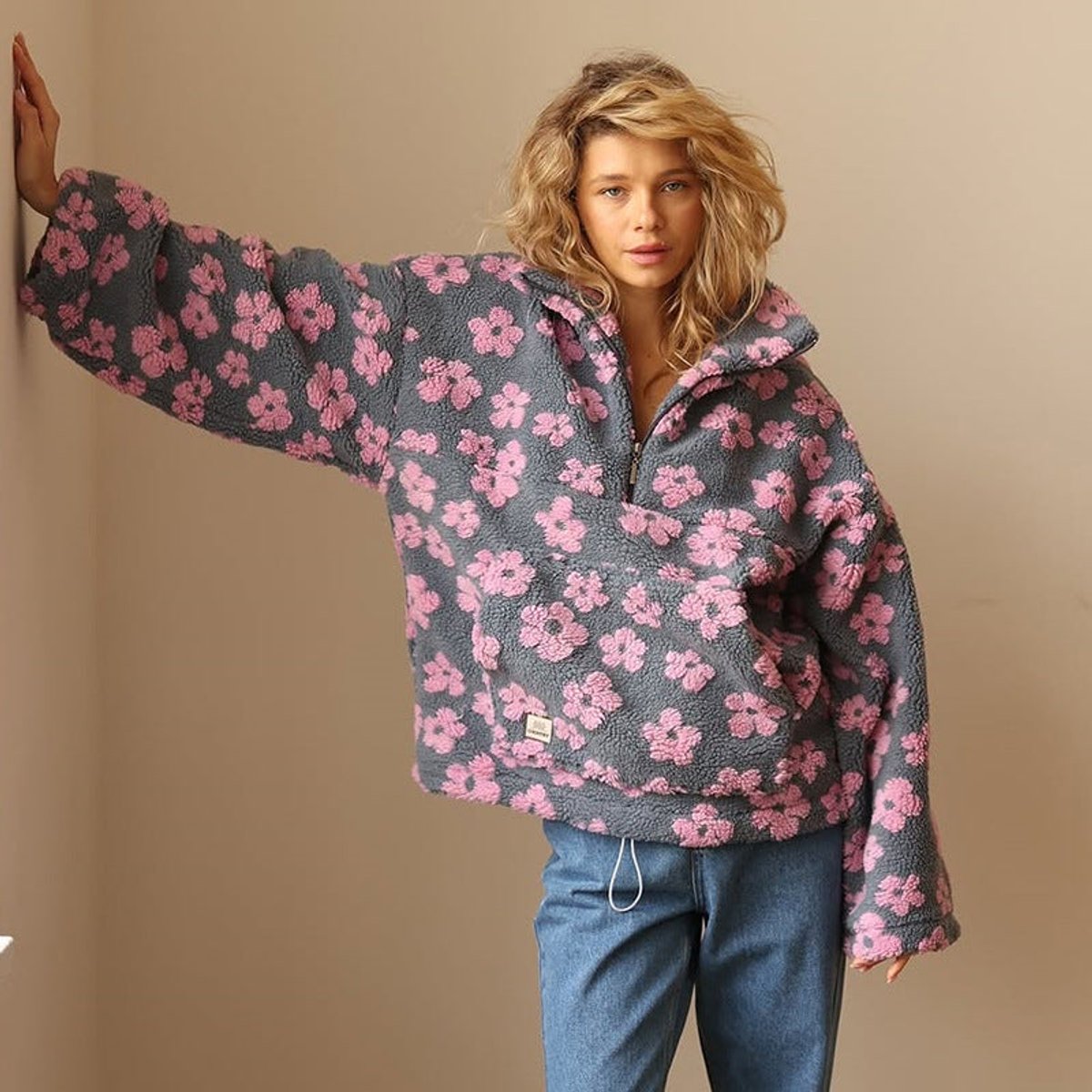 Lieke | Dames Oversized Sherpa Fleece Bloemenprint Pullover Sweater