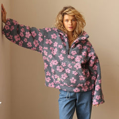Lieke | Dames Oversized Sherpa Fleece Bloemenprint Pullover Sweater