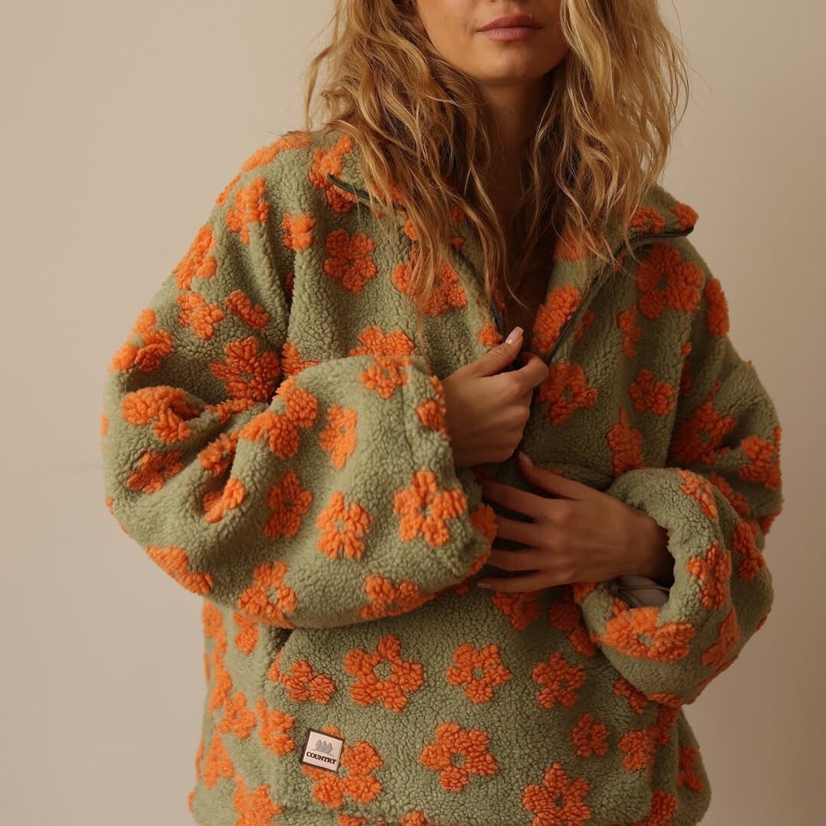Lieke | Dames Oversized Sherpa Fleece Bloemenprint Pullover Sweater